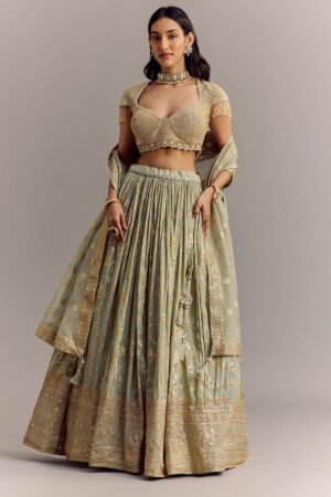 Aira Mint Gold Hand-Embroidered Lehenga Set