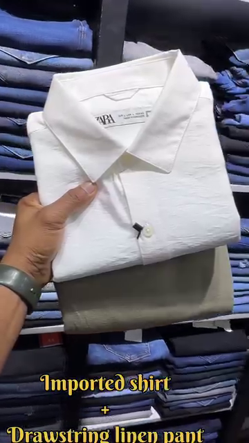 ZARA Mauve Imported Textured Shirt with White Drawstring Linen Pants - Image 2