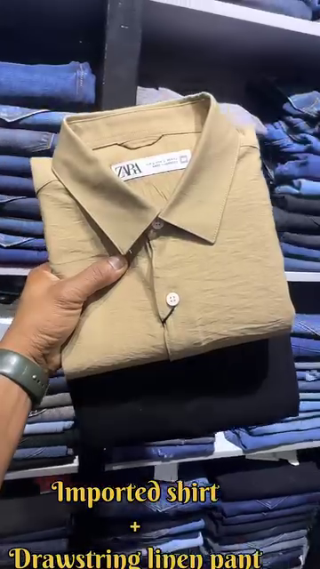 ZARA Mauve Imported Textured Shirt with White Drawstring Linen Pants - Image 3