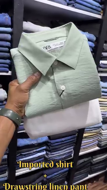 ZARA Mauve Imported Textured Shirt with White Drawstring Linen Pants - Image 4