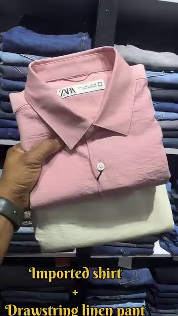 ZARA Mauve Imported Textured Shirt with White Drawstring Linen Pants - Image 5