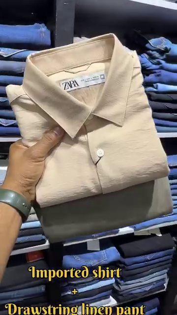 ZARA Mauve Imported Textured Shirt with White Drawstring Linen Pants - Image 6