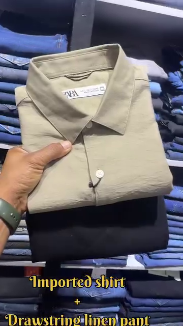 ZARA Mauve Imported Textured Shirt with White Drawstring Linen Pants - Image 8