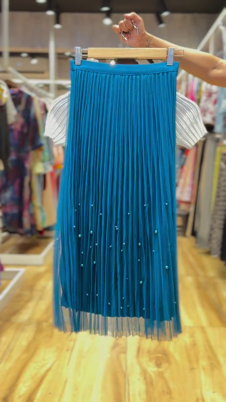 Sparkling White Ribbed Knit Top with Electric Blue Beaded Tulle Skirt ✨💙 - Image 3