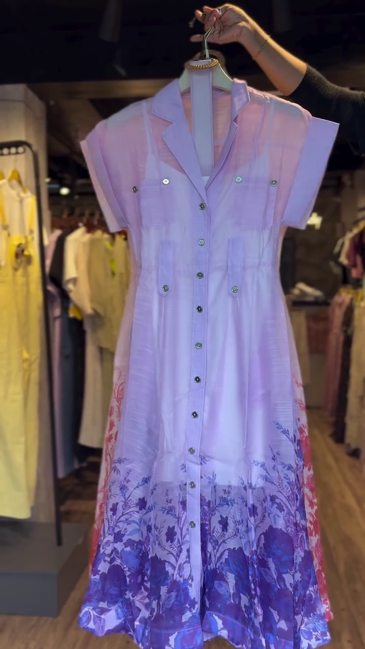 Elegant Blush Pink A-Line Shirt Dress with Floral Hem and Utility Pocket Detail β Lightweight Semi-Sheer Cotton Blend with Full Front Button Closure and Dual Chest Flaps β Perfect for Spring Brunches & Summer Daywear πΊπ" - Image 3