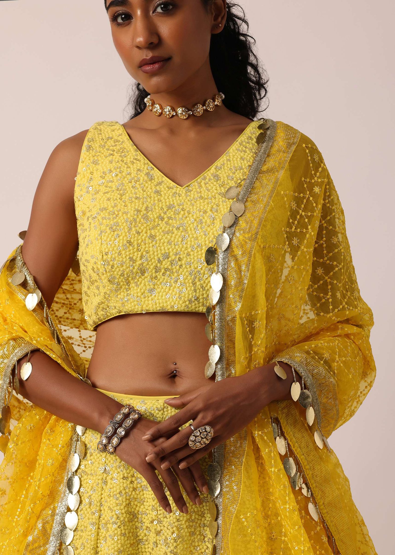 Radiant Marigold Yellow Fully Sequined Lehenga - Image 3