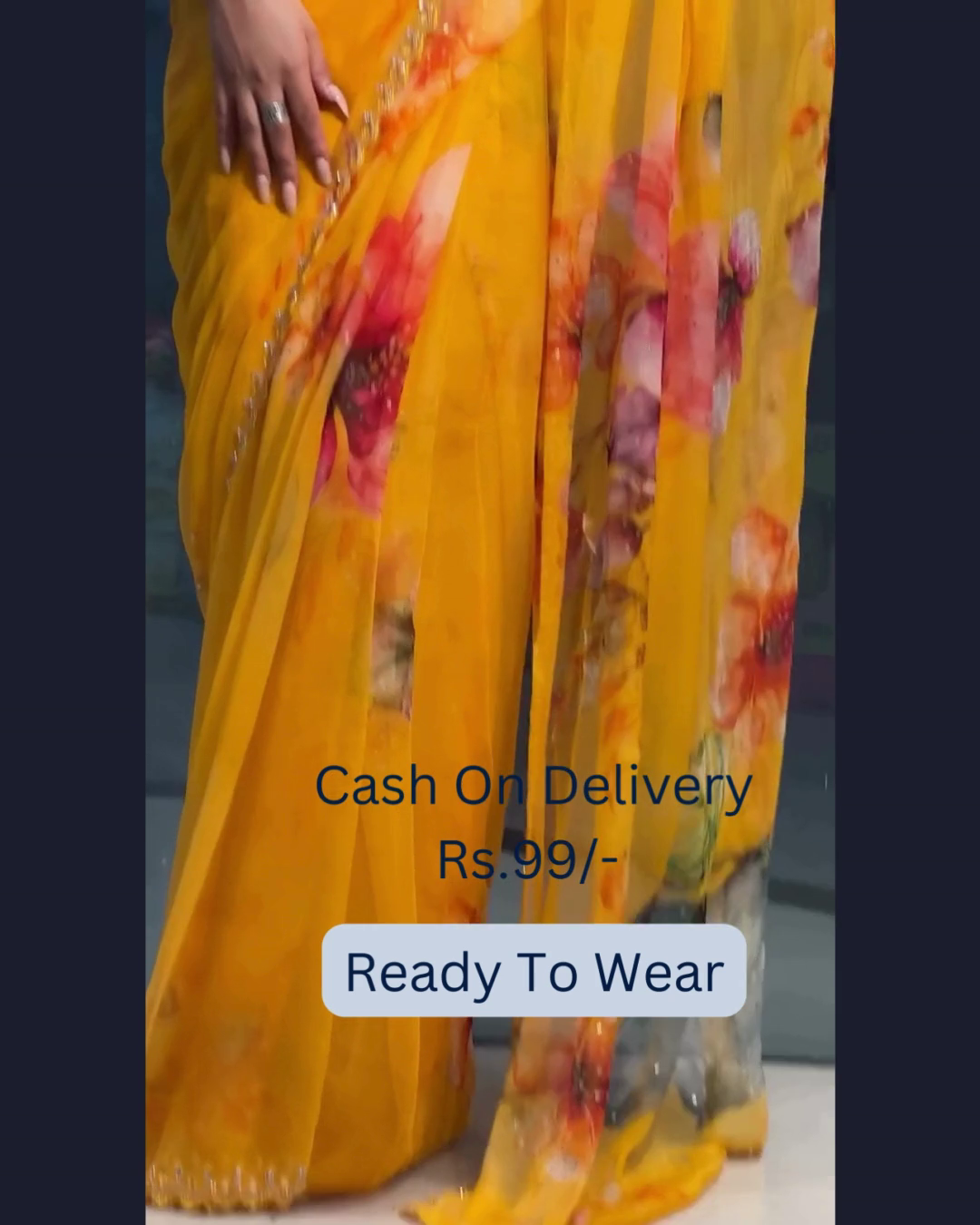 Summer Sunshine: Yellow Chiffon Printed Saree - Image 4