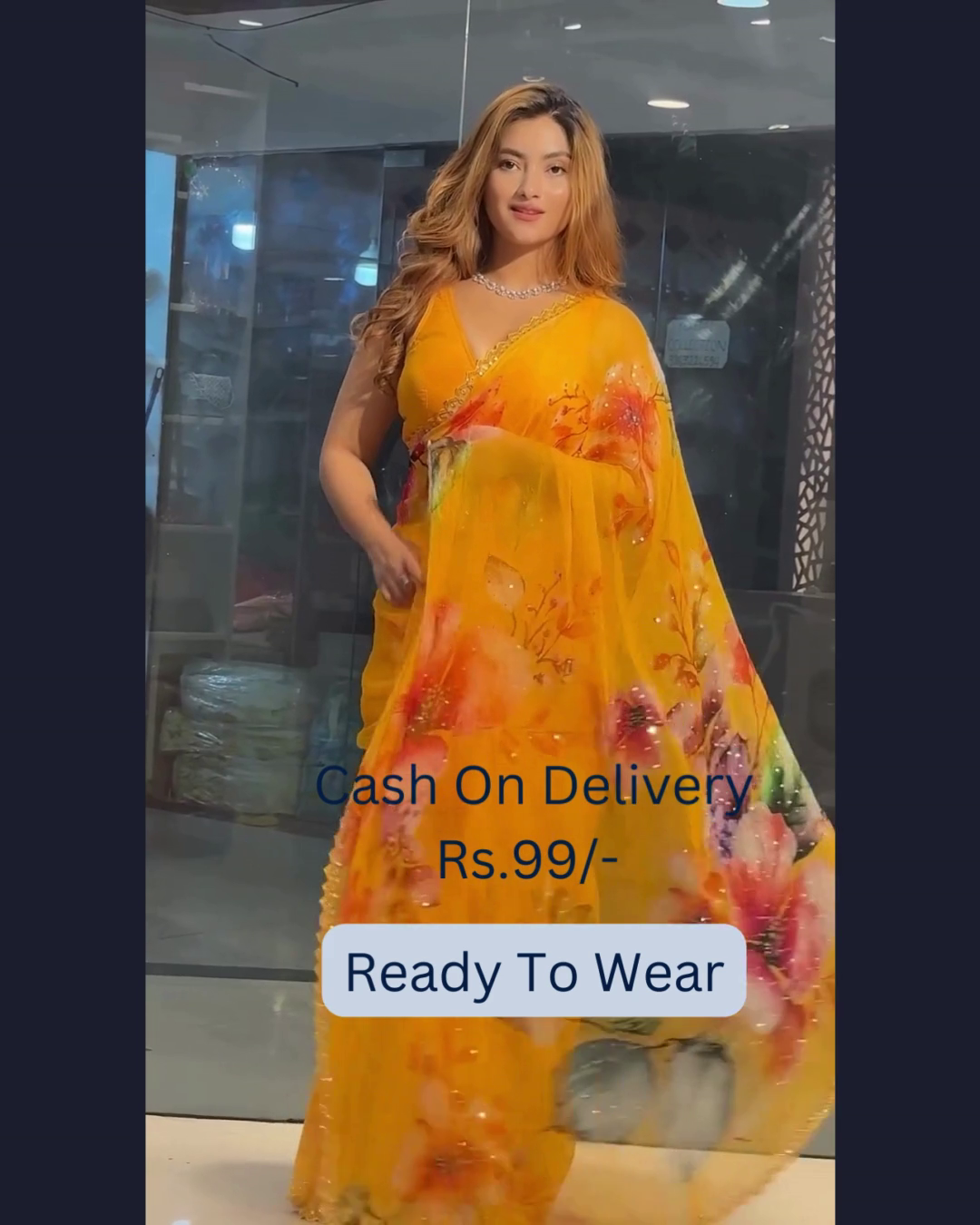 Summer Sunshine: Yellow Chiffon Printed Saree - Image 9