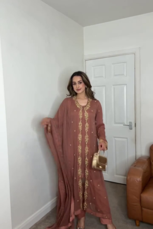 Dusty Rose Georgette Suit with Golden Embroidery 🌸✨