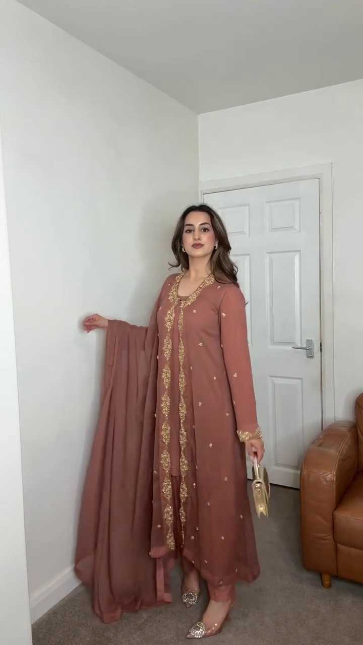 Dusty Rose Georgette Suit with Golden Embroidery 🌸✨ - Image 3