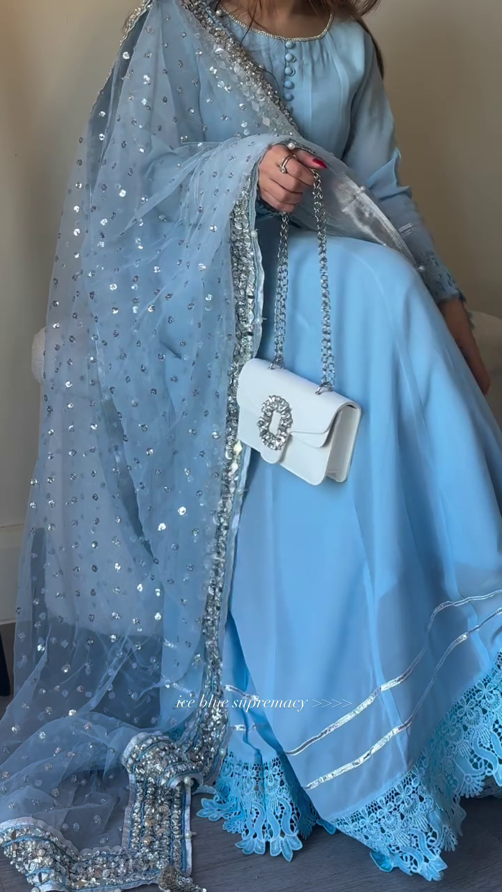 Ice Blue Net Embroidered Suit with Shimmer Detailing ❄️💎 - Image 4