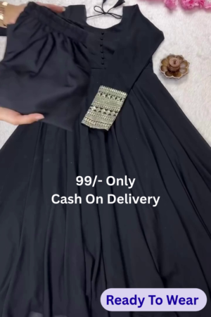 ✨ Elegant Black Ready-to-Wear Anarkali Kurti Set
